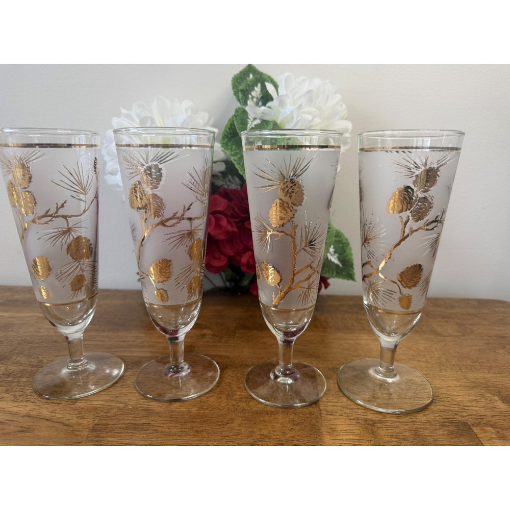 Vintage Libbey Gold Pine Cone Frosted Pilsner Glasses – Holiday Barware Elegance
